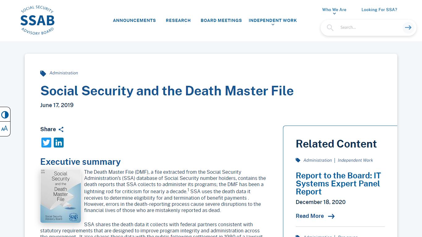Social Security and the Death Master File | SSAB