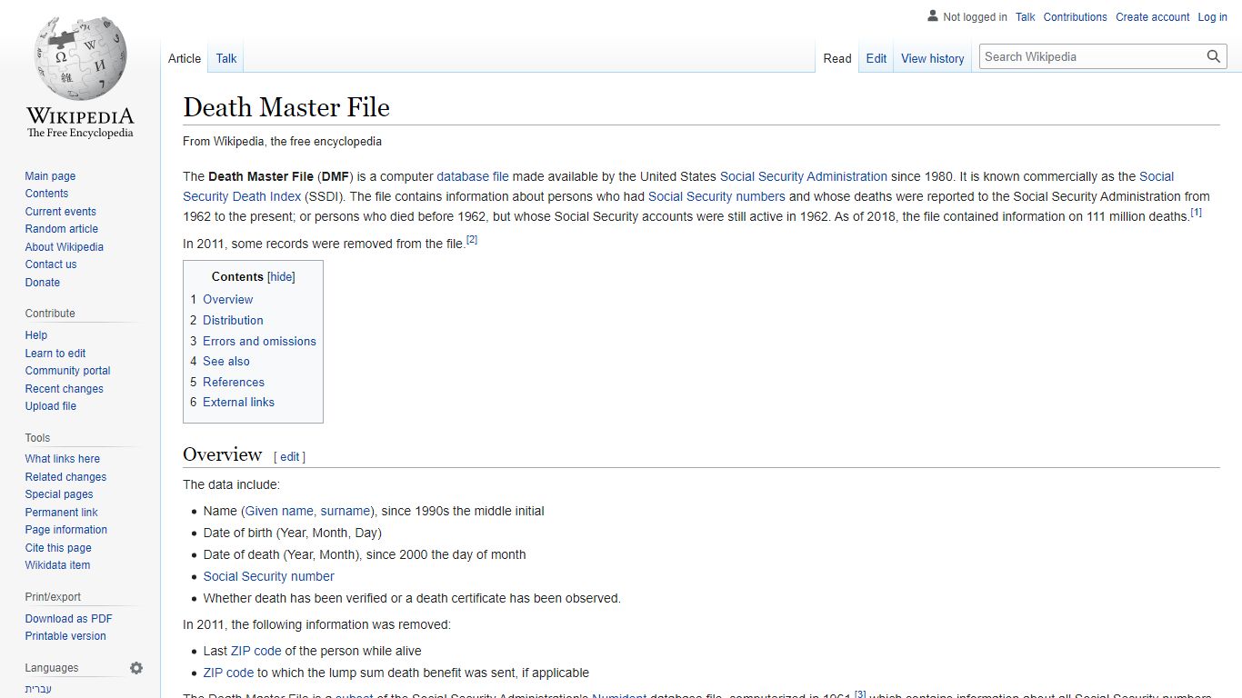 Death Master File - Wikipedia